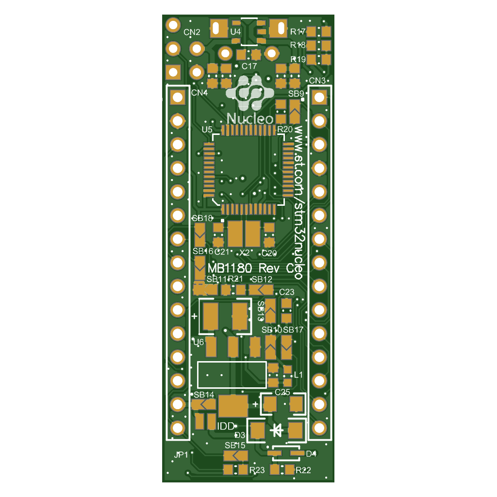 Nucleo-L031K6, top side, rendered from the Gerber set